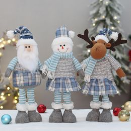 Nordic Christmas New Blue Fabric Retractable Santa Claus Snowman Elk Doll Christmas Doll Decoration Wholesale 0914