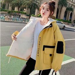 Women's Down 2023 Sale Autumn And Winter Korean Loose Bf Thickened Imitation Coat Hong Style Hooded Work Clothes Cloth