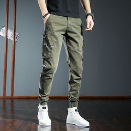 Mens Jeans High Quality Men Harem Denim Pants Pockets Decors Jogging Sports Style Street Fashion Cargo Pure Colour Casual 230914