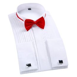 Men's Casual Shirts Classic Winged Collar Dress Shirt Wingtip Tuxedo Formal with Red Black Bow Tie Party Dinner Wedding Tops 230912