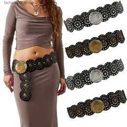 Belts Y2K Round Hollow Belt Vintage Disc Wide Belts Metal Buckle Cowboy Western Style Exaggerated For Women Q230914