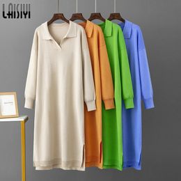 Basic Casual Dresses LAISIYI Oversized Long Knit Women Sweater Dress Autumn Warm Turtleneck Loose Chic High Street Baggy Midi Pullover 230912