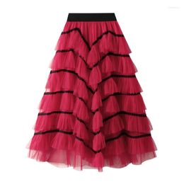 Skirts Vintage Women Elegant Multilayer Ruffles Tutu Skirt High Waist Fluffy Dance Cake Fairy Tulle Party Long