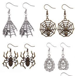Charm Punk Sier Colour Insect Spider Skl Earrings For Women Man Vintage Hollow Skeleton Ear Gothic Steampunk Hallowmas Jewellery Gift Dro Dhu3L