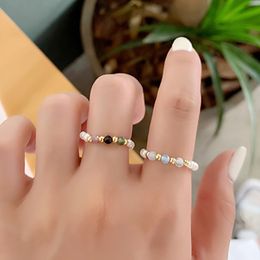Crystal Natural Freshwater Pearl Ring Gold Beaded Rings Finger for Women Girls Fashion Jewelry