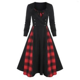 Casual Dresses Carnival Party Dress Women Plaid Print Plus Size S-XXXL Long Sleeve Lace Panel A Line Sweetheart Neck Vintage Robe