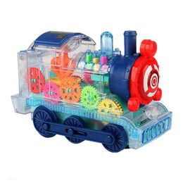 Diecast Model Electric Kids Gear Train With Flashing Lights Transport Mechanical Learning Toy For Child Christmas Year Gift 230912