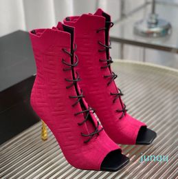 Fashion knitted fishmouth boots High heel boots Luxury Designer brand Fashion Metal heel Boots Factory shoes