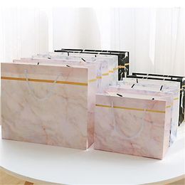 Gift Wrap 12pcs/lot White Marble Shopping Paper Bag Clothes Jewellery Packaging Wedding Birthday Packing Supplies