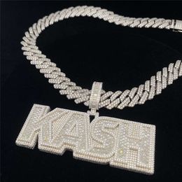 S Sier Medaglione Moissanite Kash Ciondolo con lettere Personalità Hip Hop Collana a catena cubana da uomo