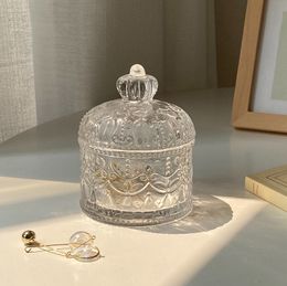 Retro relief crown transparent glass Jewellery storage box with a lid, perfect for storing Jewellery and other souvenirs, suitable for gift giving to women