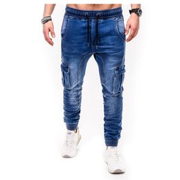 Mens Multi pocket Zipper design Cargo Pants Slim fit Jeans fashion Black Streetwear Skinny Jeans jogging Casual Pencil pants255L