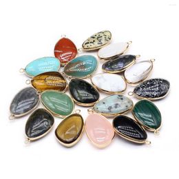 Charms Natural Semi-precious Random Colour Irregular Teardrop Shape Gold Rim Pendant For DIY Jewellery Making Handmade Bracelet Necklace