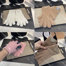 Chic Designer Triangle Wool Gloves Letter Knitted Gloves Outdoor Plus Velvet Thick Gloves Touch Screen Knitting Gloves