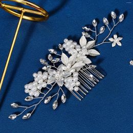 Hair Clips Bride Wedding Combs Pearl Headpiece Silver/Gold Colour Metal Flower Hairpins Rhinestone For Women Jewellery