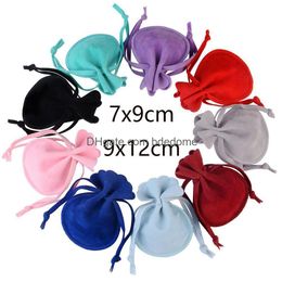 Jewellery Pouches Bags Round Veet Bag 7X9 9X12Cm Organiser Flannel Dstring Gift Packing Pouch Accessories Black Red Blue Drop Delivery D Dha7W