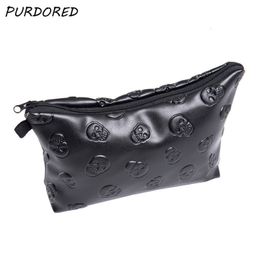 Cosmetic Bags Cases PURDORED 1 pc Black Skull Cosmetic Bag Women PU Leather Makeup Bag Travel Organiser For Cosmetics Toiletry Kit Bag Drop 230914