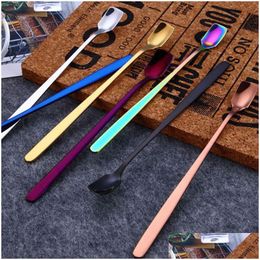 Spoons 304 Stainless Steel Square Head Ice Home Kitchen Supplies Long Handle Coffee Dessert Gold Cocktail Stirring Scoops Drop Ship Dhtie