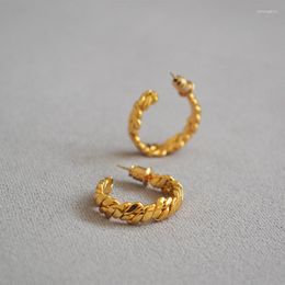 Hoop Earrings Brass Gilded Japanese And Korean Niche Flat Wire Woven Wrapped C-shaped 925 Silver Needle Earring