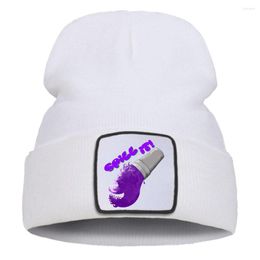 Berets Purple Paint Bucket Spill It Design Knitted Hat Personality Outdoor Driver'S Caps Windproof Cotton Material Men Hiking Hats