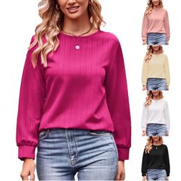 2023 Autumn Women's Solid Colour Double Line Jacquard T-shirt Long Sleeve Top