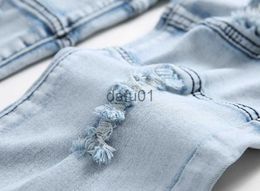 Men's Jeans Casual Fit Hommes Cowboys Trousers Fashion Male Wash Ripped Holes Light Blue Feet Slim Stretch Jeans Male Spliced Denim Pants185s x0914 x0911