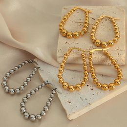 Hoop Earrings Stylish 18K Gold Plated Stainless Steel Beads U Shaped Eearring For Women Texture Post Earring Jewelry Gift
