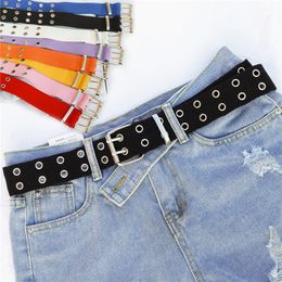 New Design Wide Canvas Double Grommet Hole Buckle men leather belt Women's Belt for brown patchwork jeans belt for woman