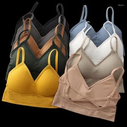 Camisoles & Tanks Low Back Women Crop Top Seamless Sports Underwear Female Sexy Lingerie Fitness Cross Active Wear Streetwear Padded