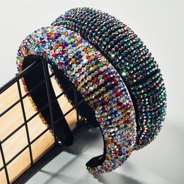 Baroque Beaded Thick sponge Headband for Woman Luxury Full Colourful Crystal Wide Hair Hoop Brida Wedding Hair Accessories267K