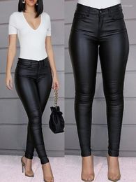 Women's Pants Sexy Tight-fitting PU Leather Pure Colour Small Feet Women Warm Trousers Lady Stretch High-waist Casual Female