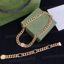 Men Women Choker Necklace Stainless Steel Bracelets 18K Gold Plated Designer Punk Letter Curb Cuban Gold Chain Hip Hop Pendant Jew273R