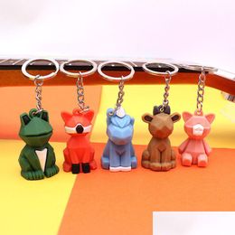 Creative Cartoon Geometric Faceted Dinosaur Panda Doll Keychain Couple Car Key Chain Backpack Hanging Gift 9 Colors Drop Delivery