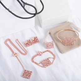 New Fashion Anagram tassels pendant earrings asymmetric women retro necklace rose gold full diamonds ear stud hoop ladies brooch Designer Jewelry 008