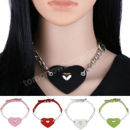 Vintage PU Leather Choker Necklace Torques For Women Men Punk Big Heart Chain Collar Necklace Jewellery 2023 New