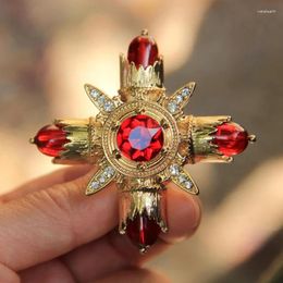 Brooches Art Deco Jewelry Accessories Broches Pin Corsage Vintage Crystal Rhinestone Baroque Cross Knight Star Ruby Red Brooch For Women