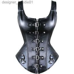 Women's Shapers Sexy Leather Corset Belt With DIAMOND Buckle Black Leather Wide Shoulder Strap Gothic Style Corsets Black Plus Size S-6XL L230914