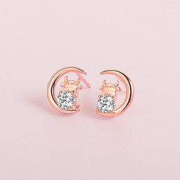 Hoop Earrings PED077 Cute Cow Ear Studs S925 Sterling Silver Chinese Zodiac Year