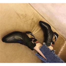 Factory Direct Desginer Fashion Woman ankle Boots Martin Buckle Black Genuine Leather botas mujer Low Heels Soft Trainers High Quality casual shoes For Ladies