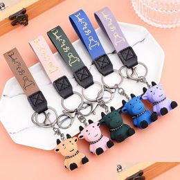 Creative Resin Animal Cow Keychains Personality Cartoon Cute Car Key Chain Ring Bag Pendant 5 Stlyes Drop Delivery