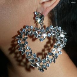 Hoop Earrings Flash Heart Dangle Silver Rhinestone Wedding Jewellery Exaggerated Crystal Big Fashion Designer Brincos