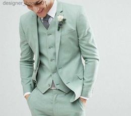 Men's Suits Blazers Green Beach Wedding Tuxedos Slim Fit Notched Lapel Men Suits Two Button Formal Business Groom Suit Jacket Pant Vest Tie272d L230914