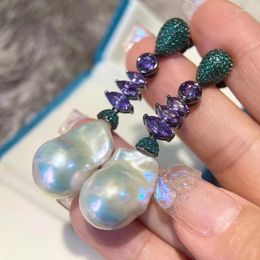 Stud Earrings Natural Fresh Water Pearl Baroque Earring For Women Fine Jewelry 925 Sterling Silver With Zircon