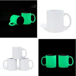 Tazza luminosa vuota per sublimazione Tazza in ceramica personalizzata per trasferimento di calore Glow In The Dark Tazza per acqua bianca da 11 once FY5373 914