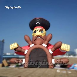 5m Amazing Large Entrance Tunnel Inflatable Pirate Captain With Helm Cartoon Figure Mascot Model For Carnival Stage Show