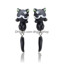 Stud Cute Animal Earrings For Women Hanging 3D Cartoon Lovely Dog Earring Flower Polymer Clay Girls Jewelry Drop Delivery Dhuch
