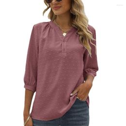 Women's T Shirts Autumn Shirt Women Casual Loose Mid Sleeves Top Solid Color Basic T-Shirts V-neack White Tees Femme Camiseta Mujer