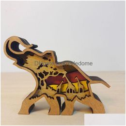 Other Home Decor Mon Son Africa Elephant Craft 3D Laser Cut Wood Gift Art Crafts Set Forest Animal Table Decoration Elepants Statues O Dhvhe