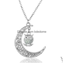 Pendant Necklaces Cartoon Mticolor Luminous Owl Necklace Moon Glowing In The Dark Animal Charm Fashion Jewlery For Women Kid Gift Will Dh2Kg