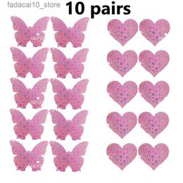 Breast Pad NOTCC 10 Pairs Y2k Pink Butterfly Heart Nipple Covers Egirl Disposable Adhesive Sequins Nipple Pasties Lingerie Accessories Q230914